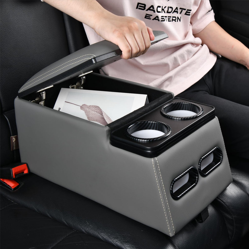 Coverado Car Center Console, Universal Rear Bench Seat Consoles, Truck Seat Organizer and Storage, Back Seat Car Organizer with Cup Holder, Large Storage Box, Central Armrest Box (Regular, Beige)