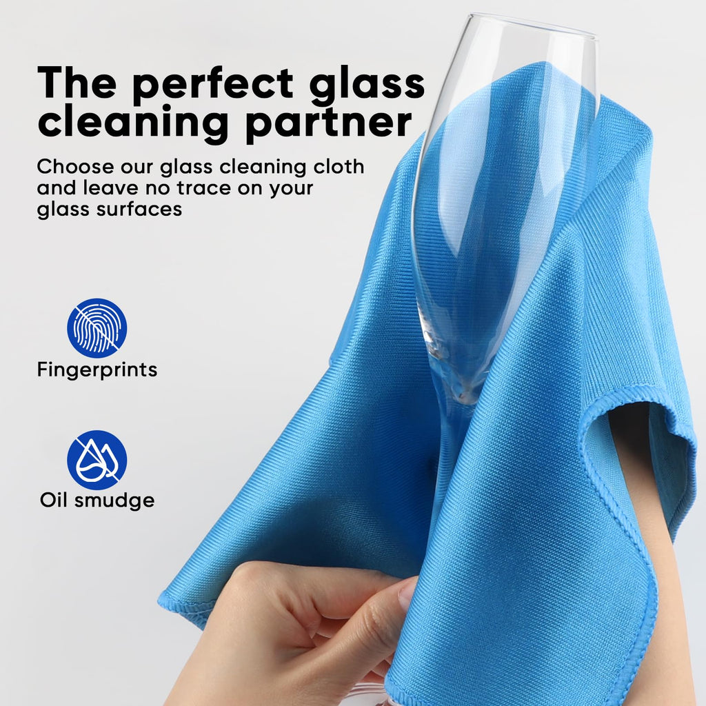 HOMEXCEL Microfiber Glass Cleaning Cloths 6 PK, Lint Free Streak Free, Reusable Microfiber Magic Cleaning Cloth for Cleaning Windows, Glasses, Mirrors, Screens, Stainless Steel, and More, Blue-14”×16”