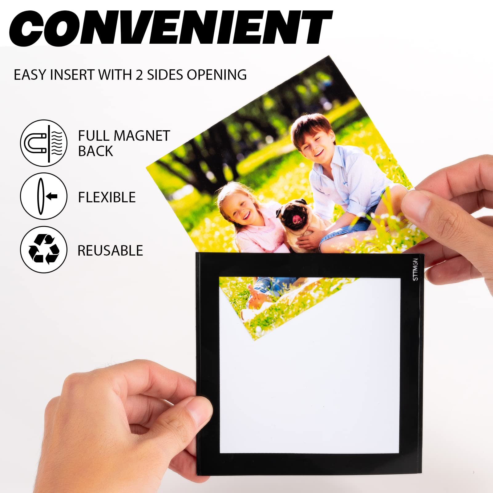 STTMGN Magnetic Picture Frames with Black Border(2.5"X3.5",12 Pack),Mini Wallet Size Magnet Photo Sleeves Pockets/Holder,Decorations for Home/Office/School/Classroom/Party