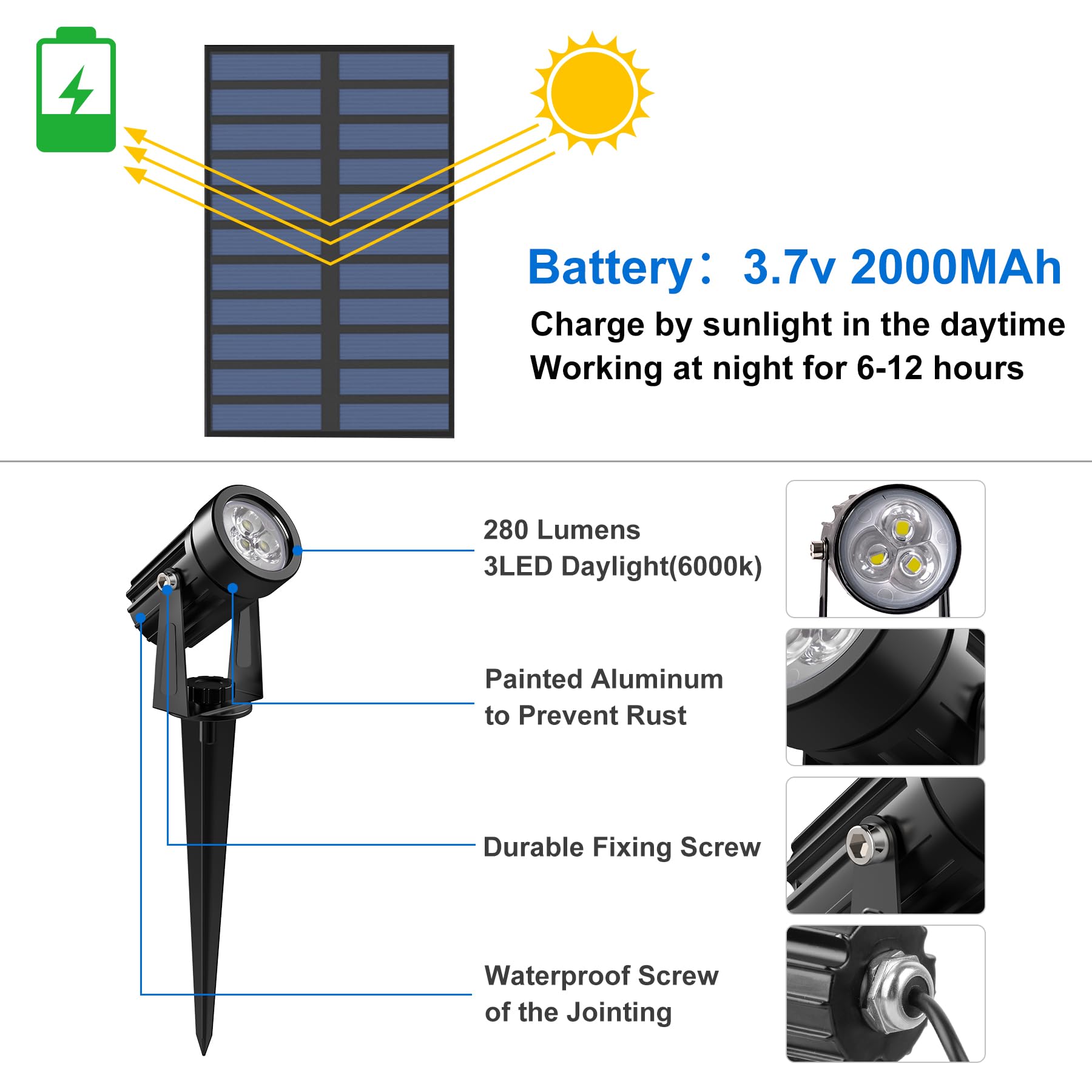 Solar Spot Lights Outdoor, Solar Landscape Spotlights IP65 Waterproof 9.8ft Cable,Auto On/Off Outdoor Wall Lights for Garden Yard Driveway Porch Walkway Pool (3000K Warm White)