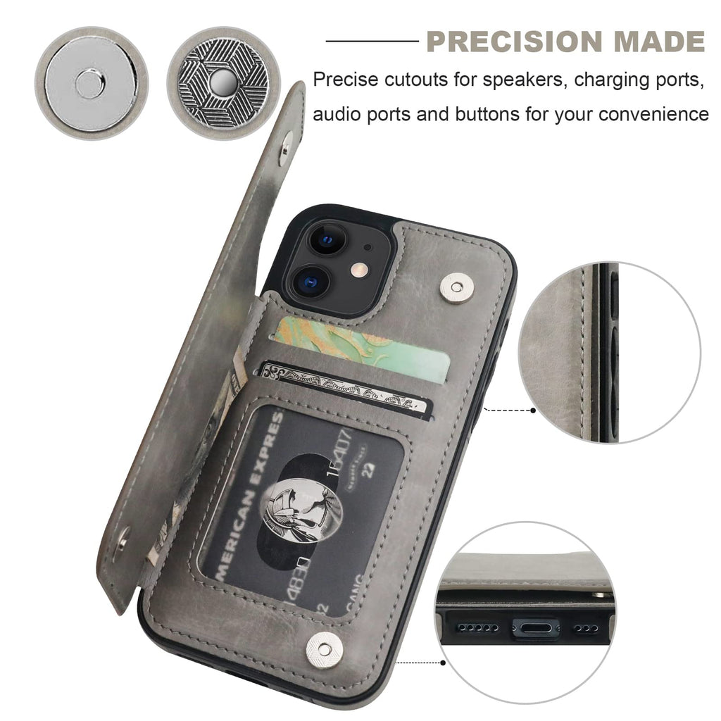 ONETOP Compatible with iPhone 12 Compatible with iPhone 12 Pro Wallet Case with Card Holder, PU Leather Kickstand Card Slots Case, Double Magnetic Clasp Durable Shockproof Cover 6.1 Inch(Black)