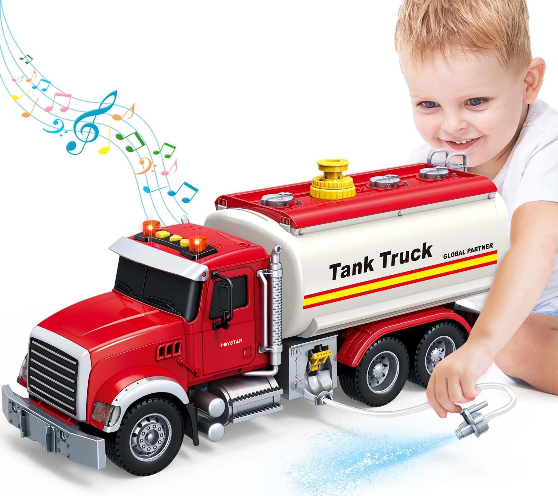 Bstoyder Kids Toys for 3 4 5 6 7 8 Years Old Boys, 15" Crane Truck Toy with Lights, Sounds, Toddler Friction Powered Truck Vehicle Toy for Boys Girls Birthday Gifts
