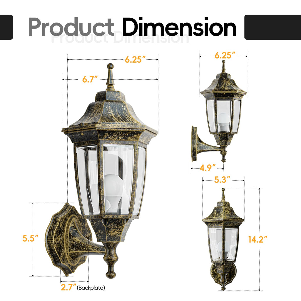 EMART Dusk to Dawn Plastic Outdoor Wall Light Fixtures with Bulbs, Waterproof and Anti-Corrosion Porch Sconces, Exterior Lanterns Wall Mount Lamp for Outside, Garage, Front Door, Patio, 1 Pack, Black