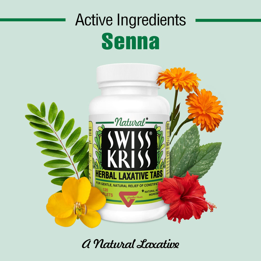 Swiss Kriss Herbal Laxative Tablets, Gentle & Natural Laxatives for Constipation Relief for Adults & Children Over Age 6, Works in 6-12 Hours, Senna Laxative, 120 Tablets Total