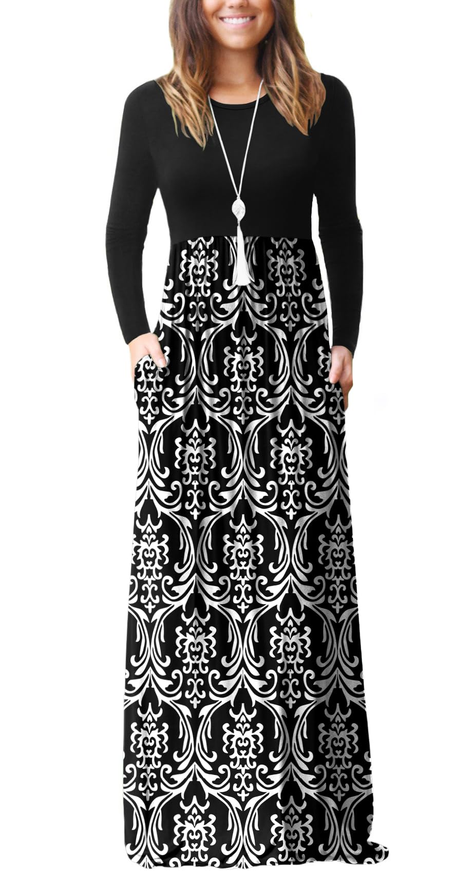 EUOVMY Women's Long Sleeve Loose Maxi Dresses Casual Long Dresses with Pockets