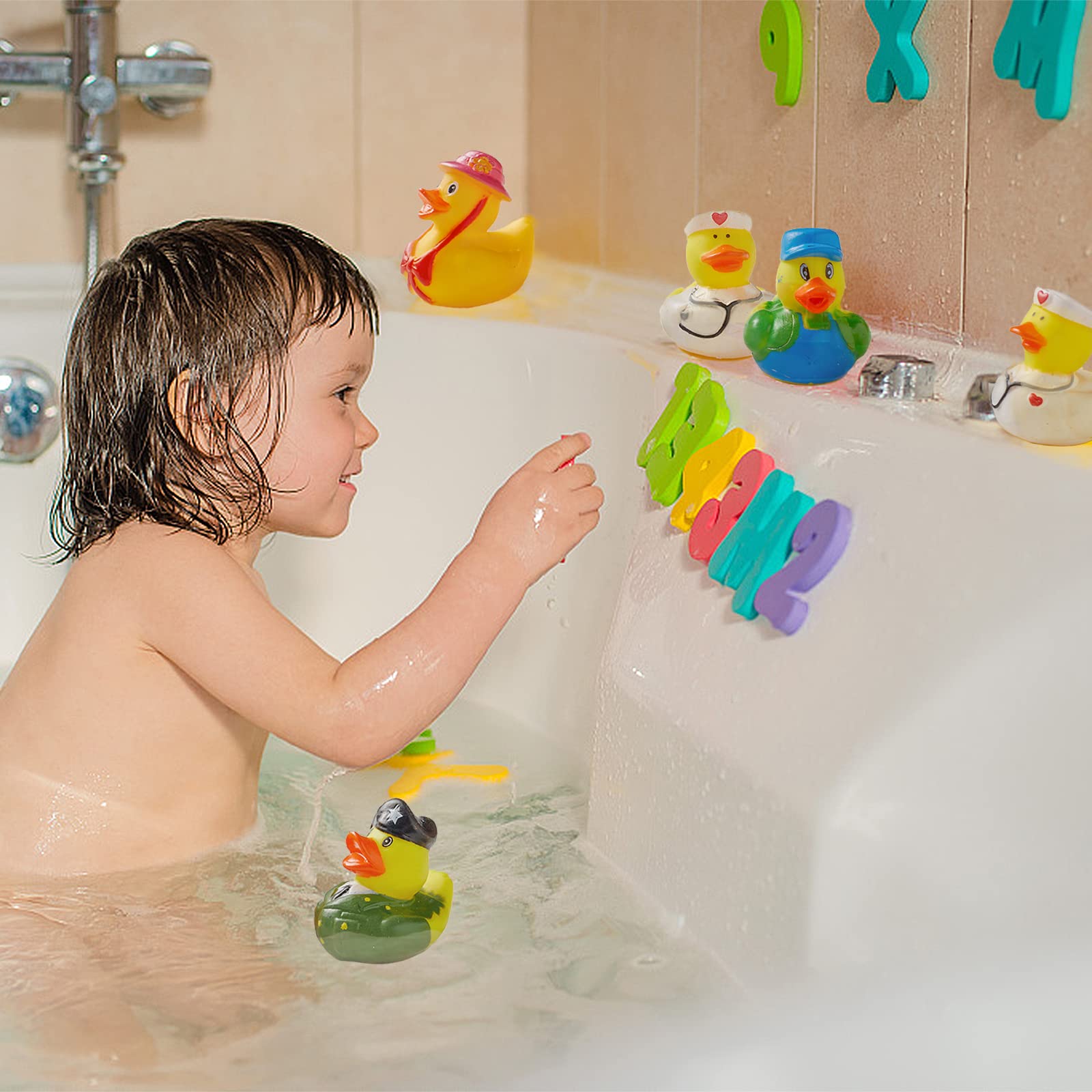 30 Pack Rubber Duck for Jeeps Ducking - 2" Bulk Floater Duck for Kids - Baby Bath Toy Assortment - Party Favors, Birthdays, Bath Time, and More (30 Varieties)