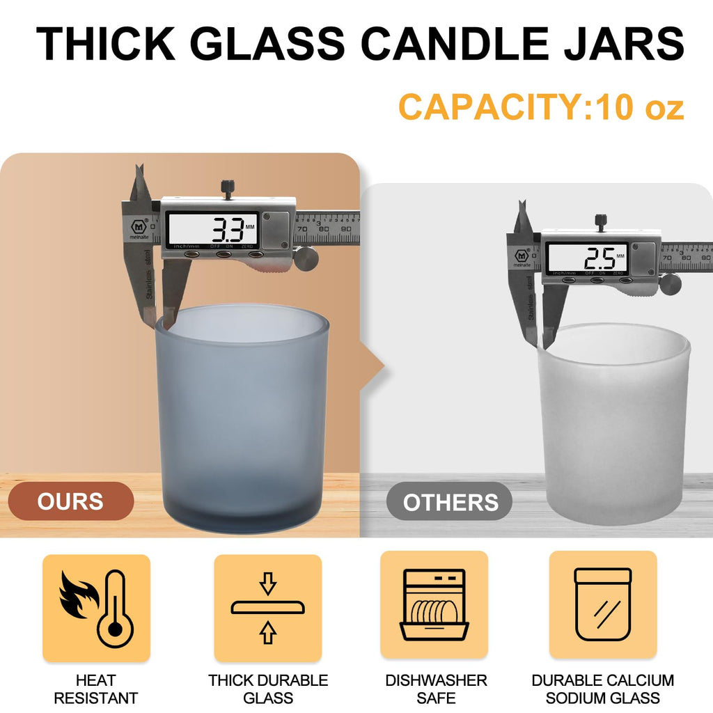 SHOWIN 10 OZ Thick Candle Jars for Making Candles 15 Pcs, Empty Jars with Wood Lids for Candle Making, Sample Container, Inner Black