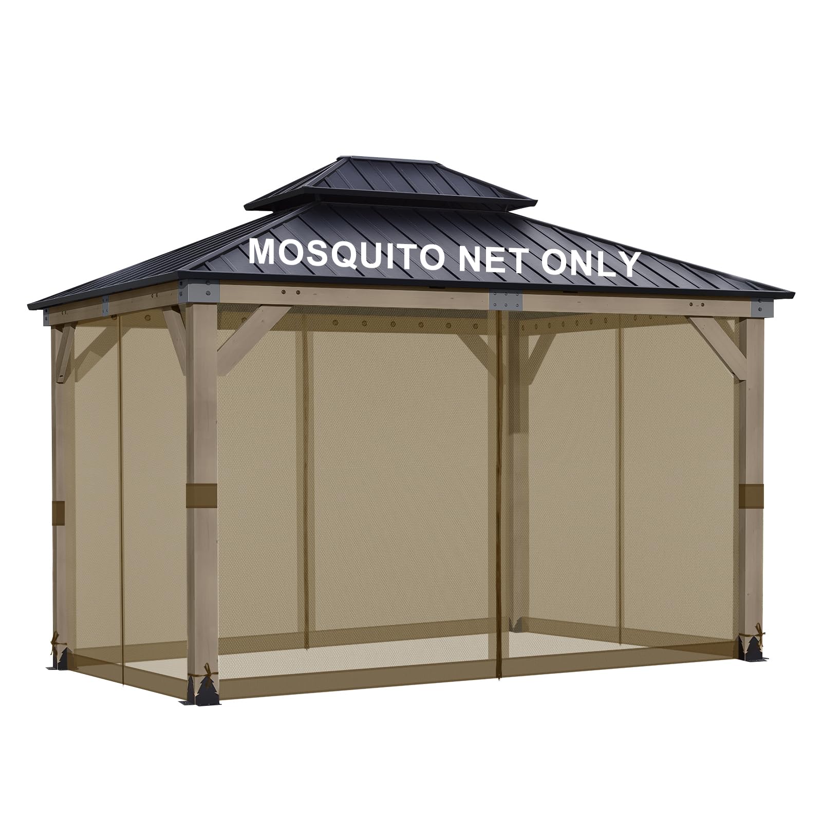 BPS 10' x 10' Gazebo Universal Mosquito Netting Screen Replacement, 4-Panel Mesh Screen Walls with Double Zippers for Outdoor Patio, Khaki (Mosquito Net Only)