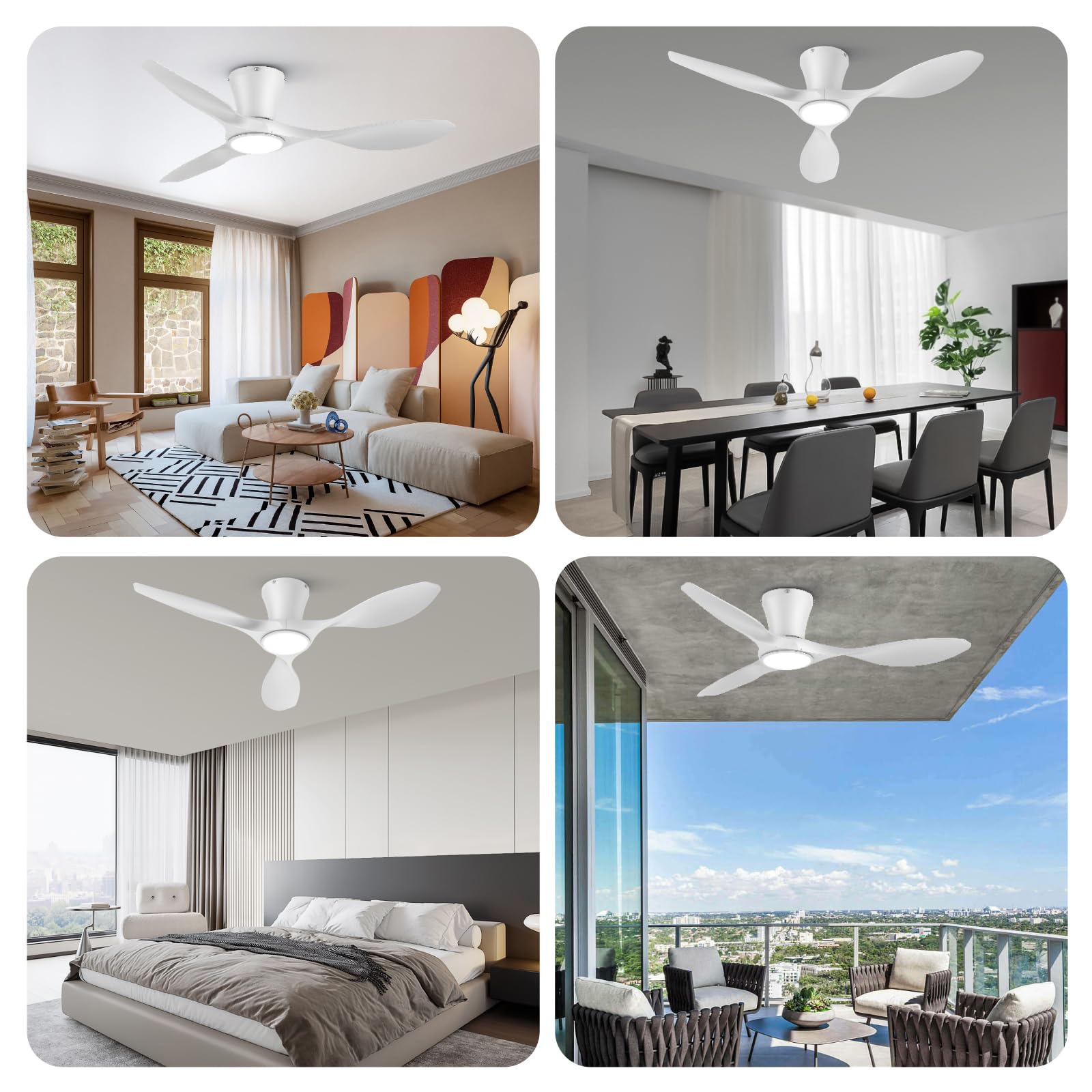 TALOYA Ceiling Fans with Lights,42 inch Modern Low Profile Ceiling Fan with Light and Remote Control, Flush Mount, 3CCT, White Ceiling Fan for Bedroom Living Room and Patio