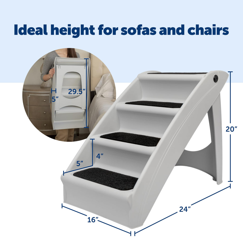PetSafe CozyUp Folding Dog Stairs, Portable Indoor/Outdoor Pet Steps for Bed, Couch & Car, Grey, 20 Inch