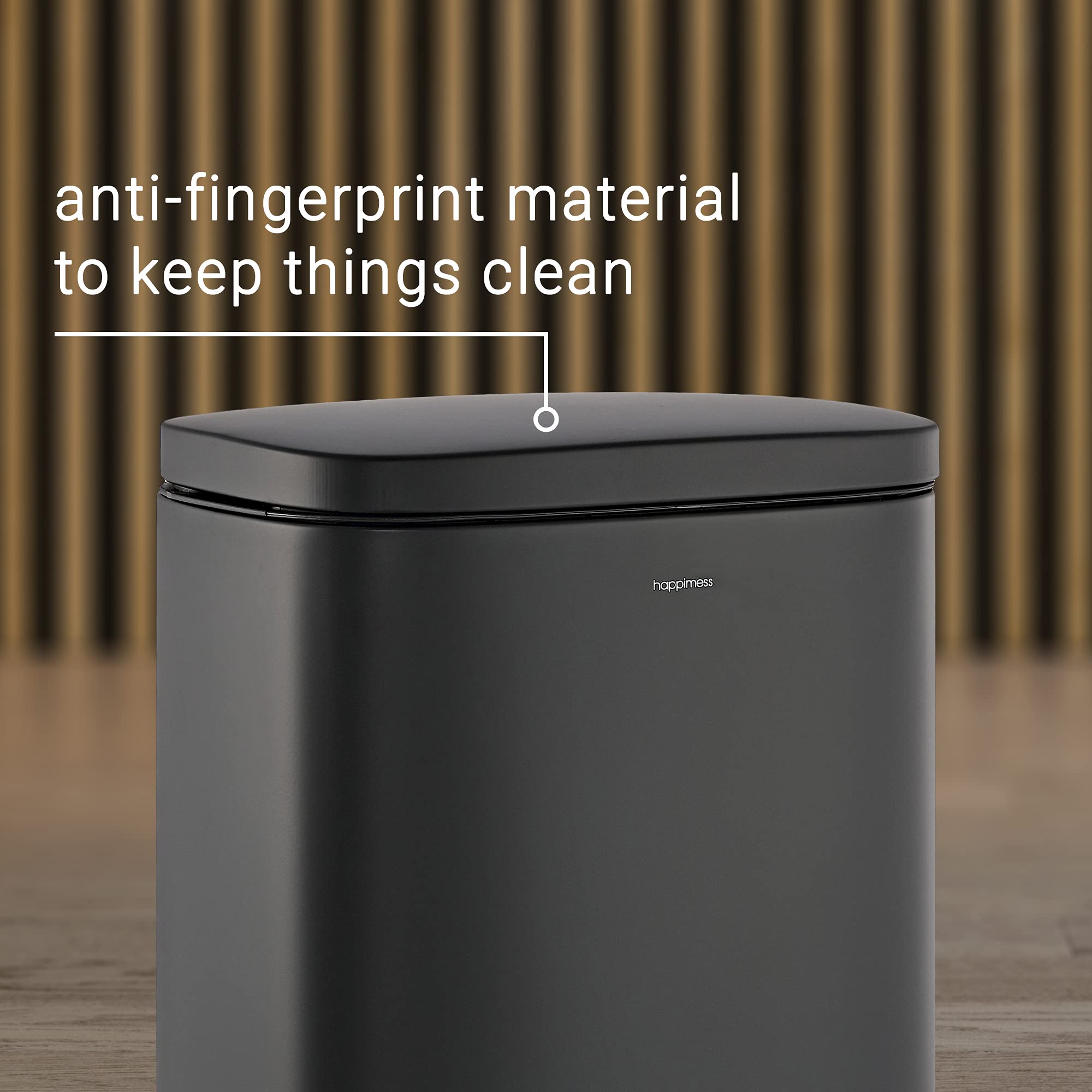 happimess HPM1011B Curtis 8-Gallon Step-Open Trash Can with Soft-Close Lid, Modern, Minimalistic, Fingerprint Proof for Home, Kitchen, Laundry Room, Office, Bedroom, Bathroom, Black