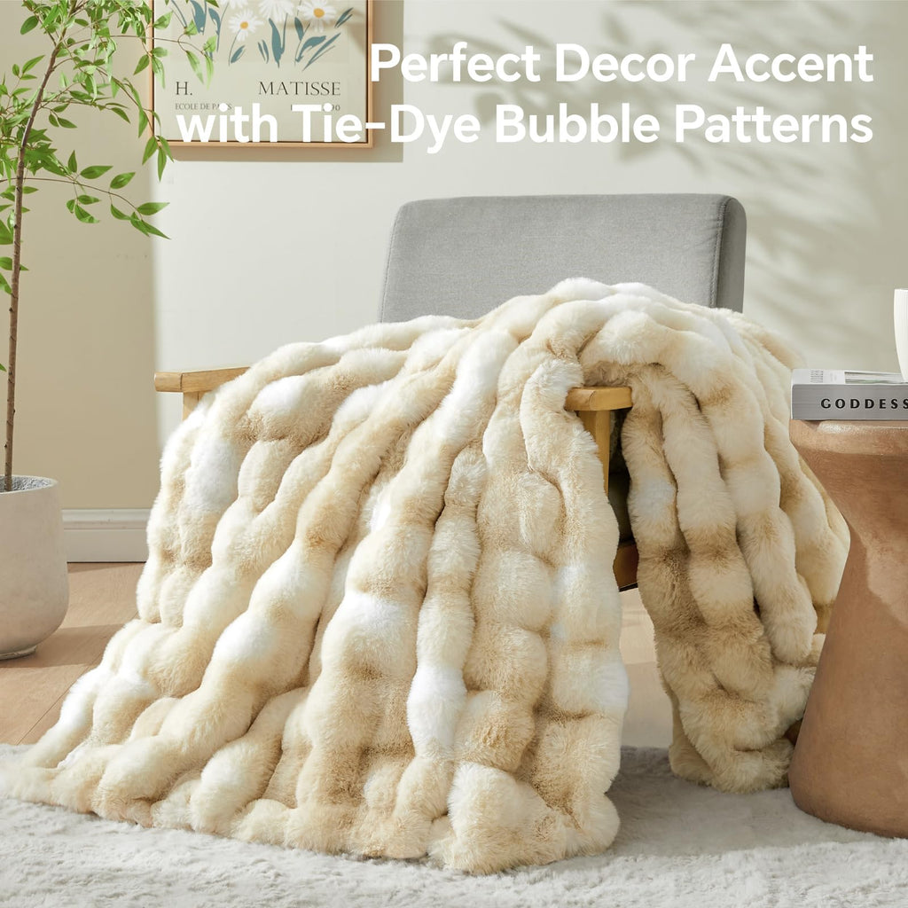 BEDELITE Faux Fur Throw Blanket, Soft Cozy Plush Dark Grey Bubble Blanket for Couch Sofa Bedroom Living Room Decor - 870GSM Thick Warm Fuzzy Fluffy Faux Rabbit Fur Blanket, 50x60 Inches