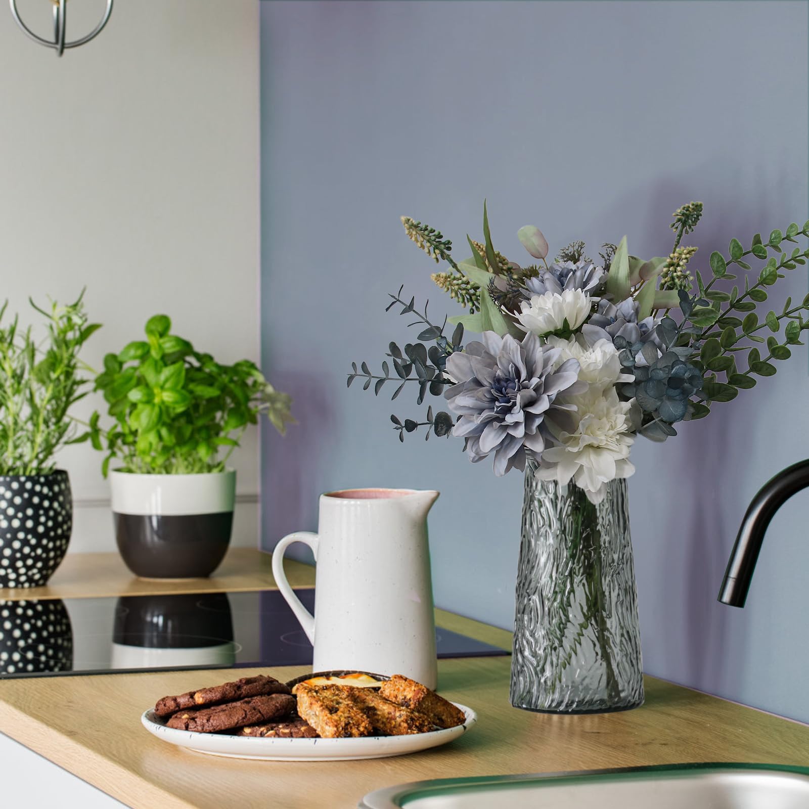 Leftover Fake Flowers in Vase,Faux Flowers in Vase,Table Centerpieces for Dining Room,Flower Centerpieces for Tables,Artificial Flowers,Kitchen Decor,Coffee Table Decor