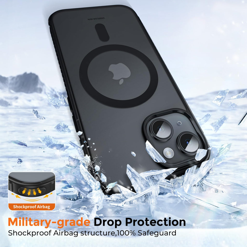UNBREAKcable Case for iPhone 14 & iPhone 13, [Compatible with MagSafe] [Military Grade Shockproof] [Non-Slip] Translucent Matte Back and Soft TPU Edge Protective Case for iPhone 14/13 6.1", Black