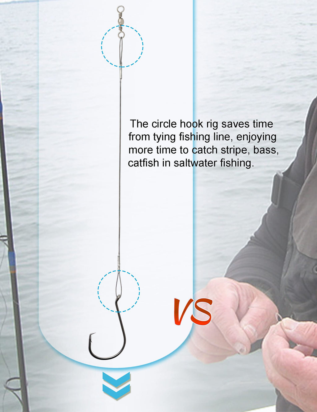 Circle Hooks Rigs Saltwater Steel Leader Wire, 25pcs Heavy Duty Circle Hook with Leader Wire Bass Catfish Fishing Lure Rig