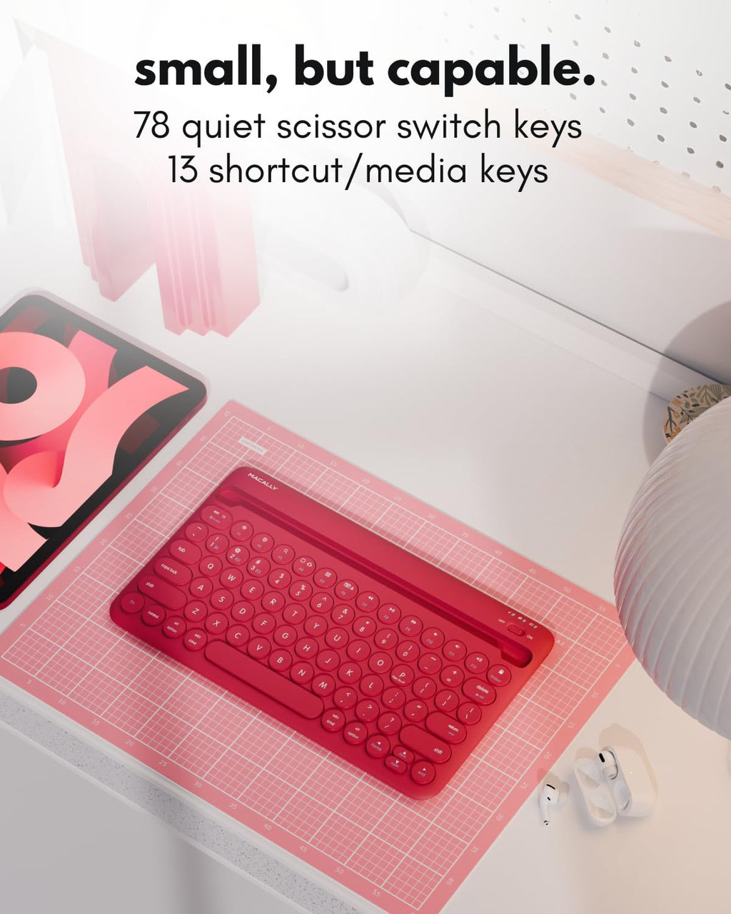 Macally Bluetooth Keyboard for Tablet | Wireless Keyboard for iPad mini/Air/Mini, iPhone (Multi-Device, Built-in Stand, Rechargeable) Easy to Use and Cute Portable