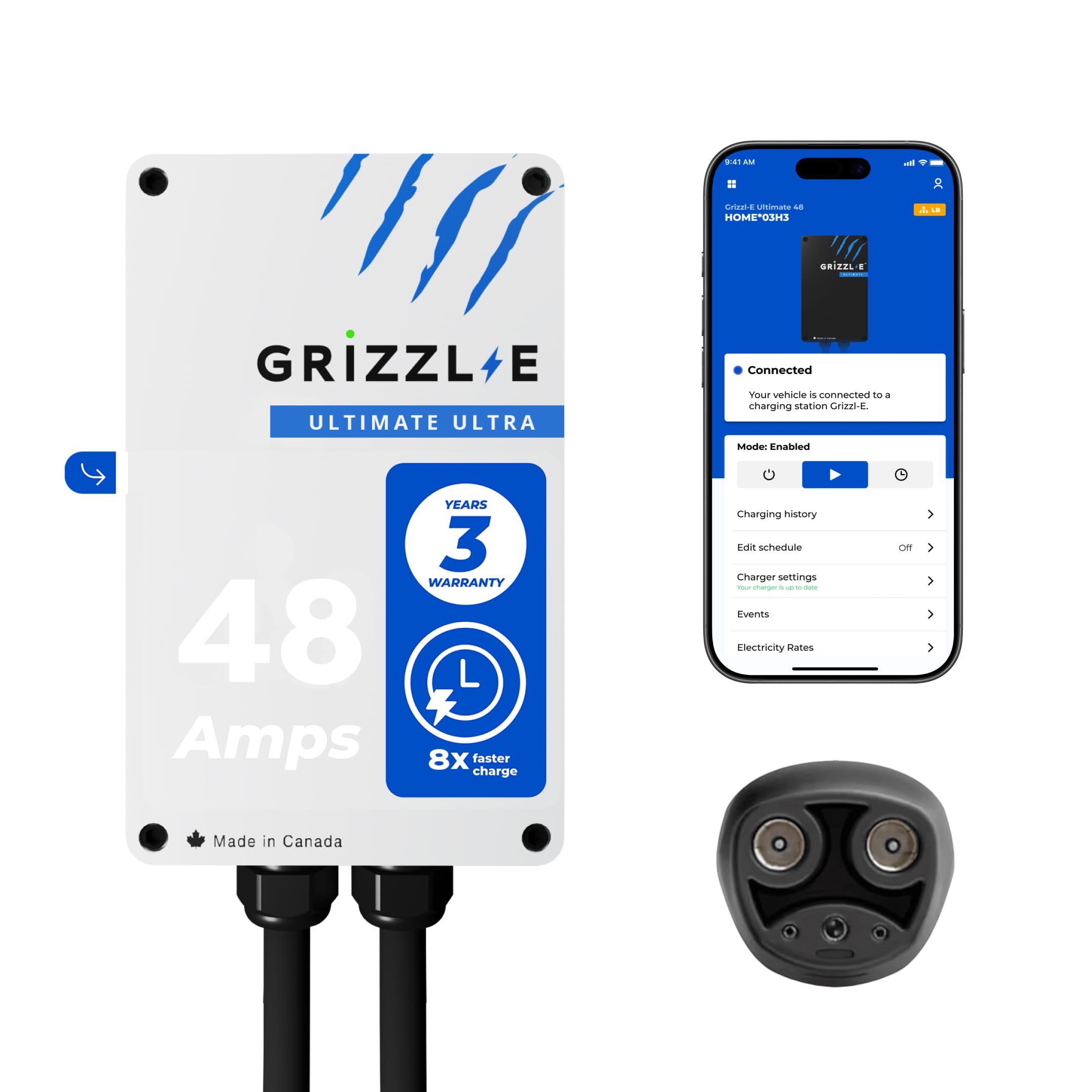 Grizzl-E 48A Ultimate Level 2 Fast Electric Vehicle (EV) Charger, UL Tested and Certified, Metal Case, Indoor/Outdoor Electric Car Fast Charging Station, Hardwired, Classic Black, J1772