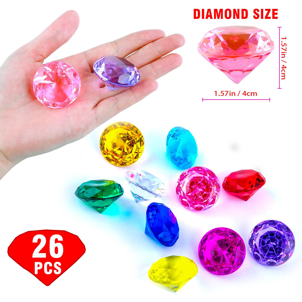 Niceup 26PCS Blue Fake Diamonds Gem Toys, 1.5in Pool Diving Gems Acrylic Plastic Gemstones for Kids, Party Décor Jewels Treasure Hunt Hiding Sensory Bin Filler Toys Craft Supplies