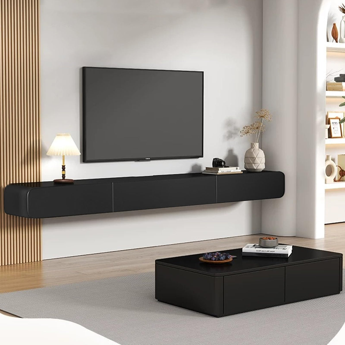 FPIGSHS Wall Mounted Media Console with 2 Drawers Solid Wood Floating TV Stand Hanging TV Shelf Entertainment Center TV Cabinet, for Home Office (A, 120cm/47.2in)