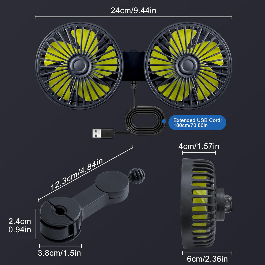 XOOL Clip Car Fan, 9 Inches 12V/24V Fan, 360° Rotatable Electric Cooling Clip on Fan with Stepless Speed Regulation for SUV, RV, Truck