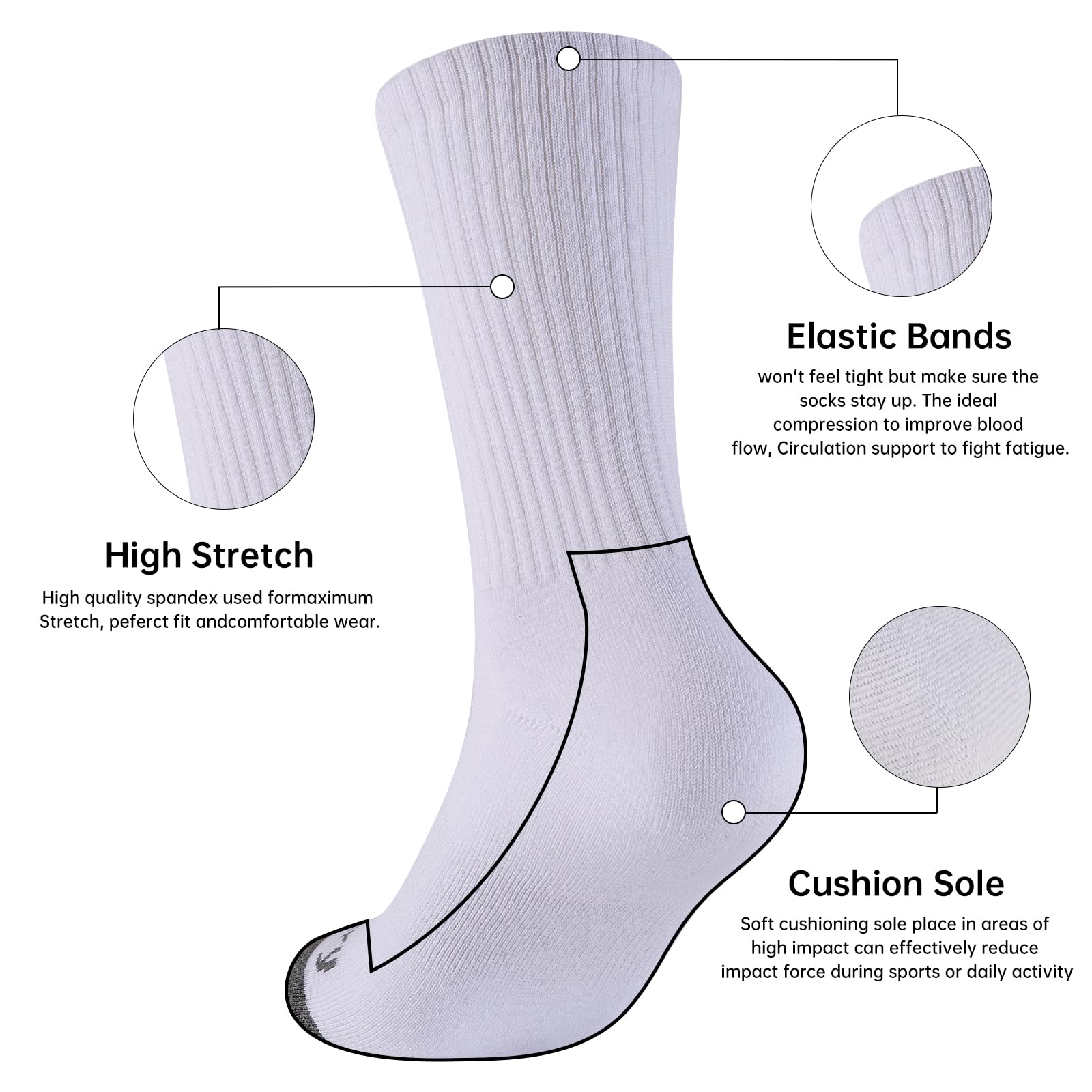 Monxiery Mens Cotton Moisture Wicking Cushioned Crew Socks, Athletic Performance Work socks
