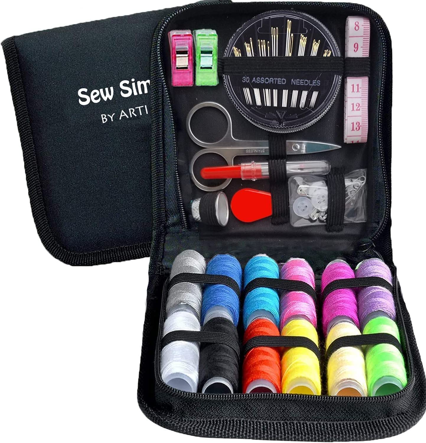 ARTIKA Travel Sewing Kit, 59-Piece Portable Kit for Travel, Includes Scissors, Thread, Tape Measure - Sewing Accessories and Supplies
