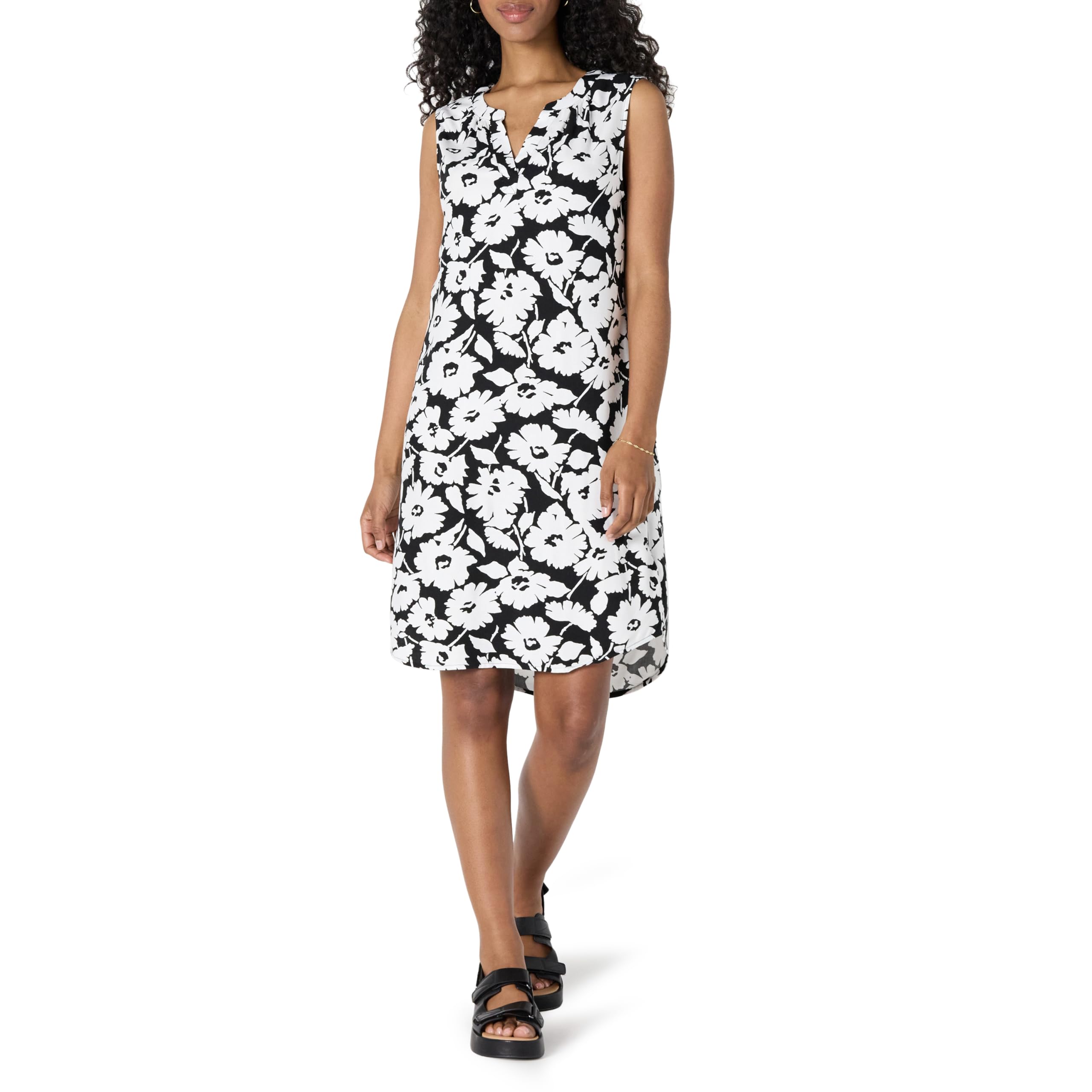 Amazon Essentials Women's Sleeveless Woven A-line V Neck Shift Dress
