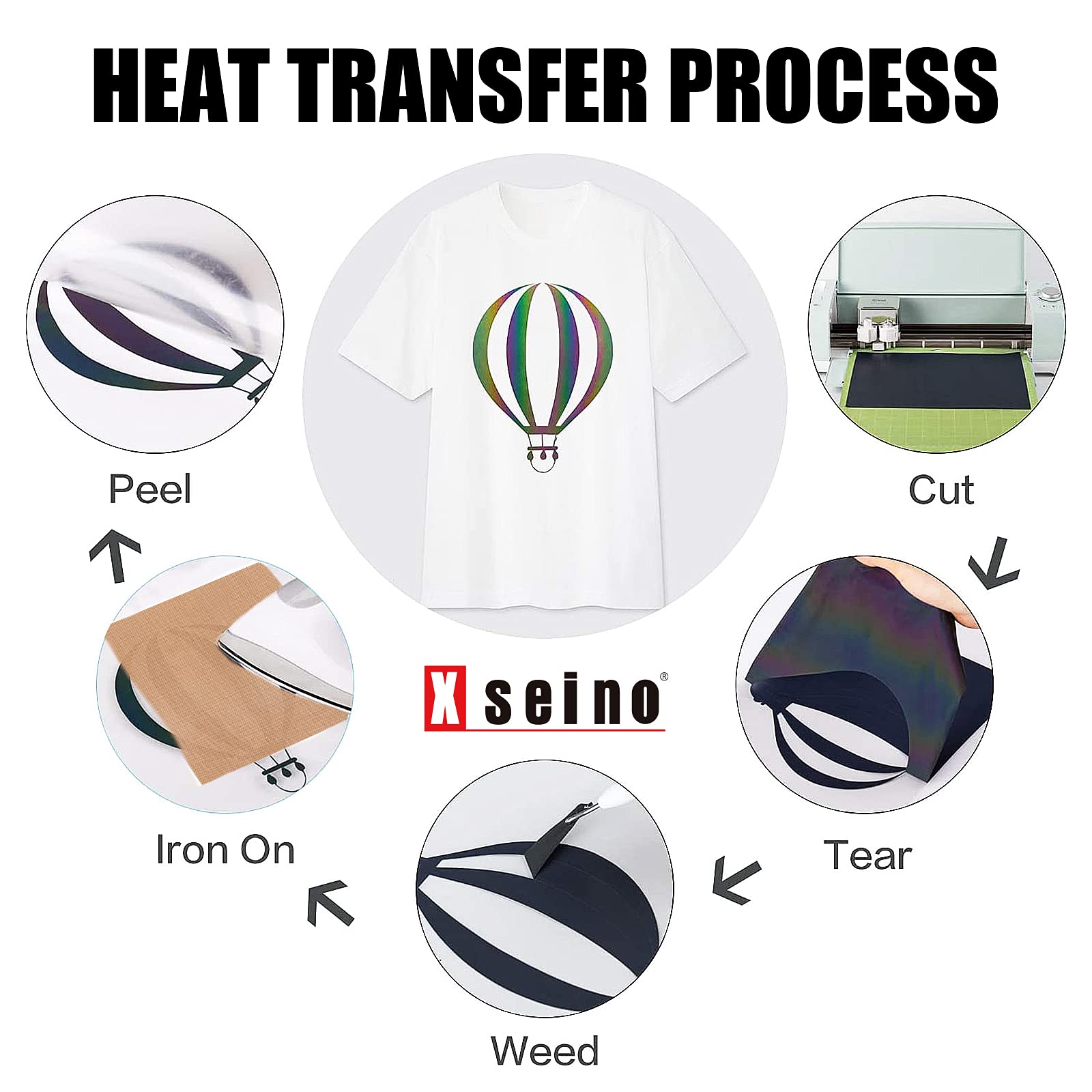 XSEINO HTV Black Heat Transfer Vinyl Sheets:13Pack 12" x 10" Black Iron on Vinyl for T-Shirt, for Cricut,Silhouette Cameo or Heat Press Machine(1 Sheet Teflon Included)