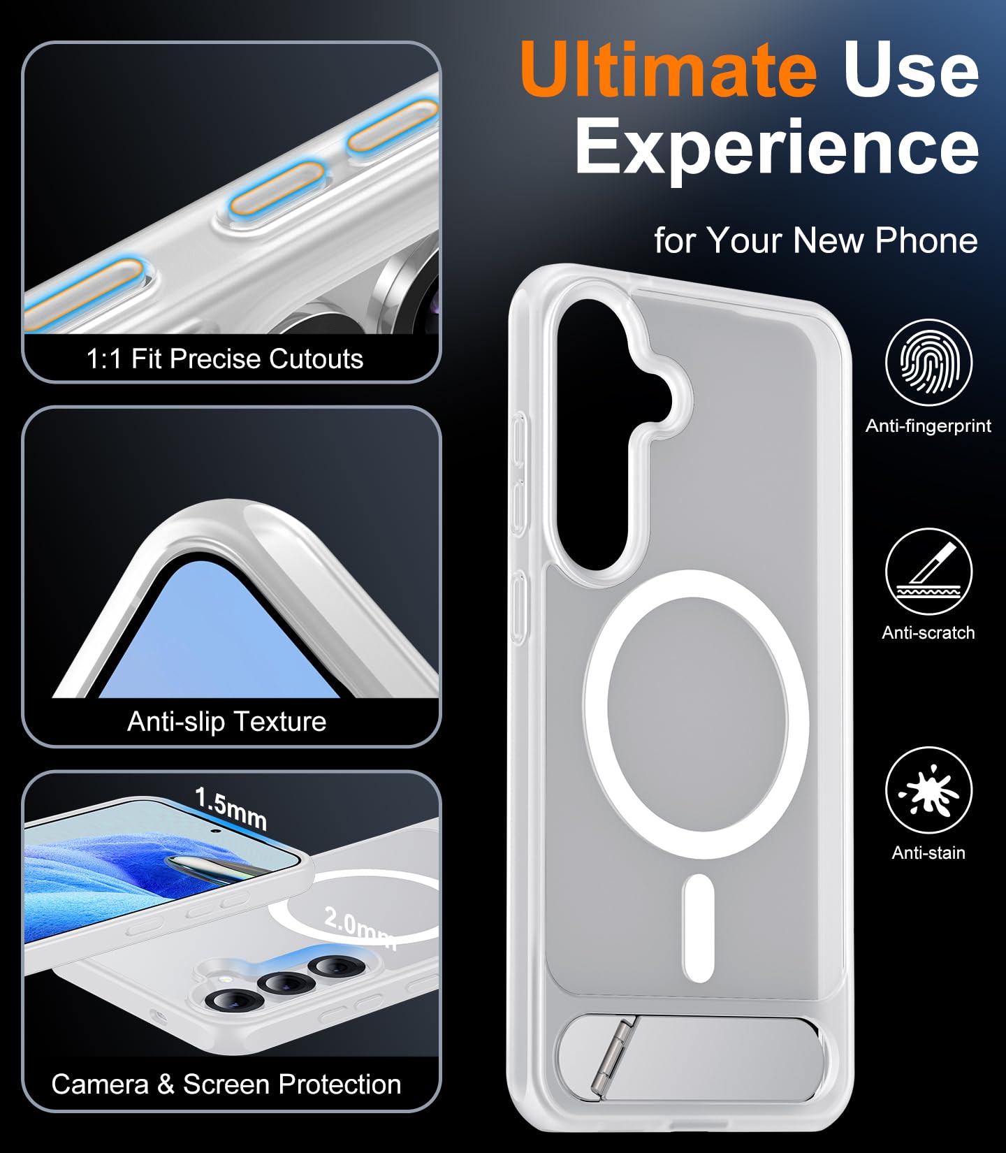 for Samsung Galaxy Z Fold 8 Case,[Compatible with MagSafe][Built-in HD Screen Protector & Kickstand][Hinge Protection]Translucent Matte Full-Body Shockproof Phone Case for Galaxy Z Fold 8,Black