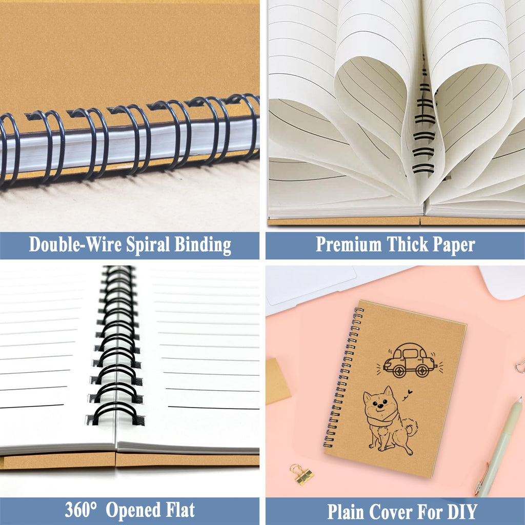 4Pack Small Spiral Notebook A5, 8.25x5.5” 120 Lined Pages Black & Red Wide Ruled Spiral Journal Bulk Blank Kraft Cover Spiral Bound Notebook & Writing Pads for Home Office Meeting Work Note Taking