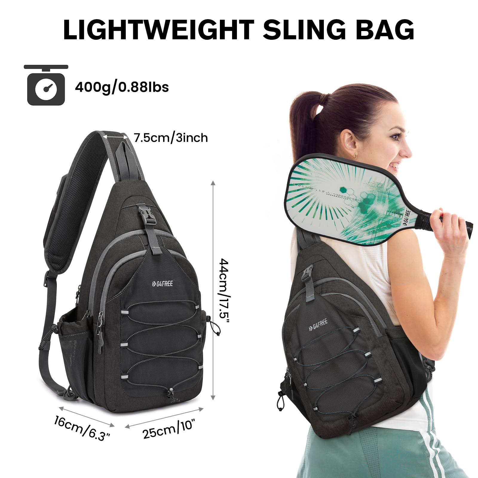 G4Free Pickleball Bag, Crossbody Sling Bag for Men Women, Pickleball Backpack, Pickle Ball Paddle Bag Gifts for Sports