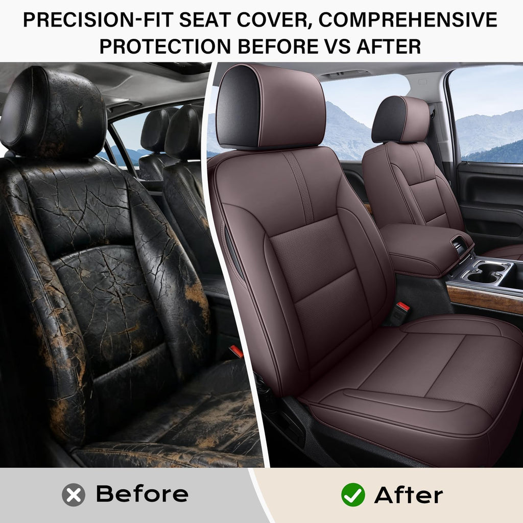 Coverado Chevy Silverado Seat Covers, Faux Leather Seat Covers Fit for Chevy Silverado GMC Sierra 2007-2025 1500, 2015-2025 2500HD 3500HD Crew Double Extended Cab (Front, Black)