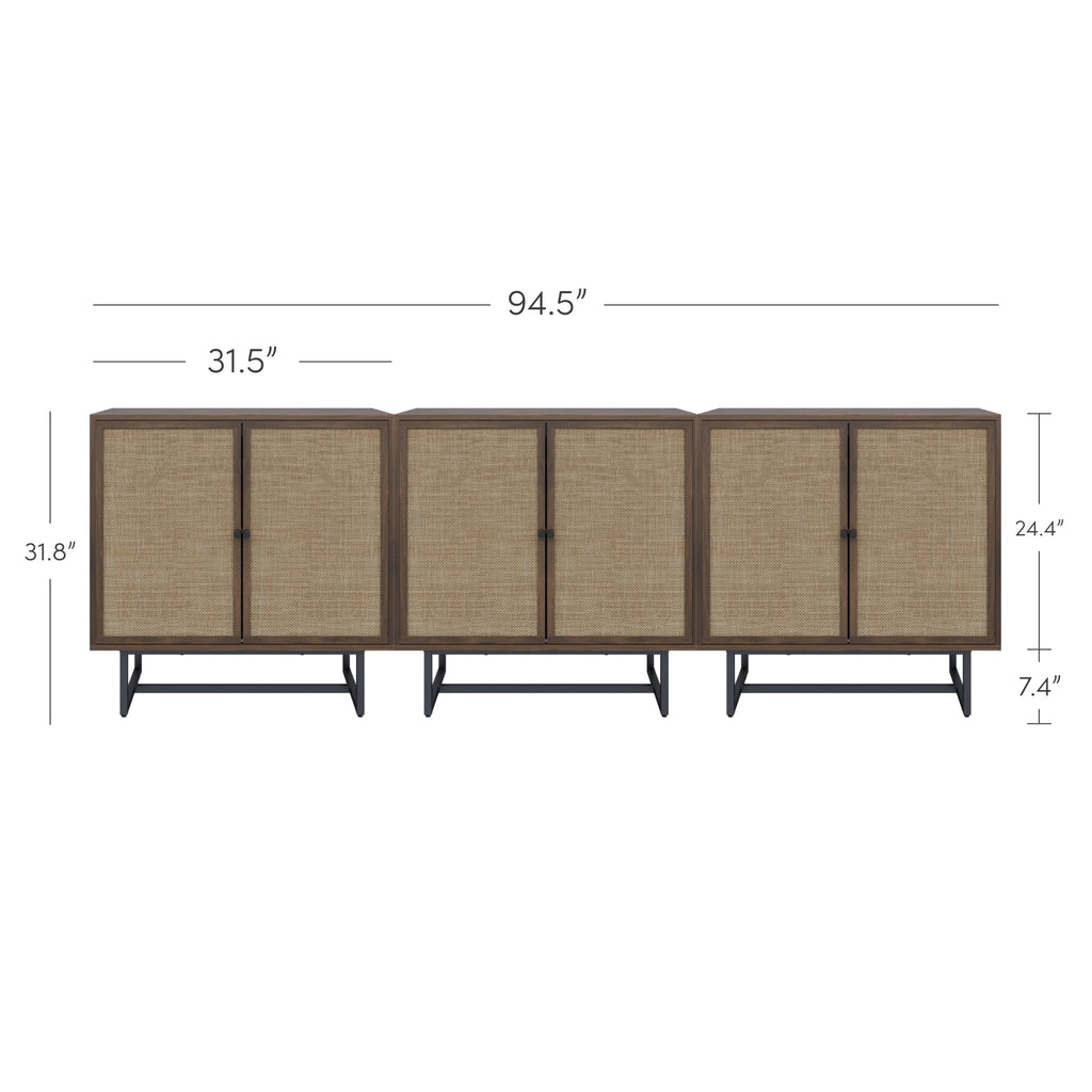 Nathan James Kova Rattan Wood Accent Sideboard Storage Cabinet with Matte Metal Frame, Adjustable Interior Shelves and Cane Doors, for Hallway, Entryway or Living Room, Black Oak/Cane