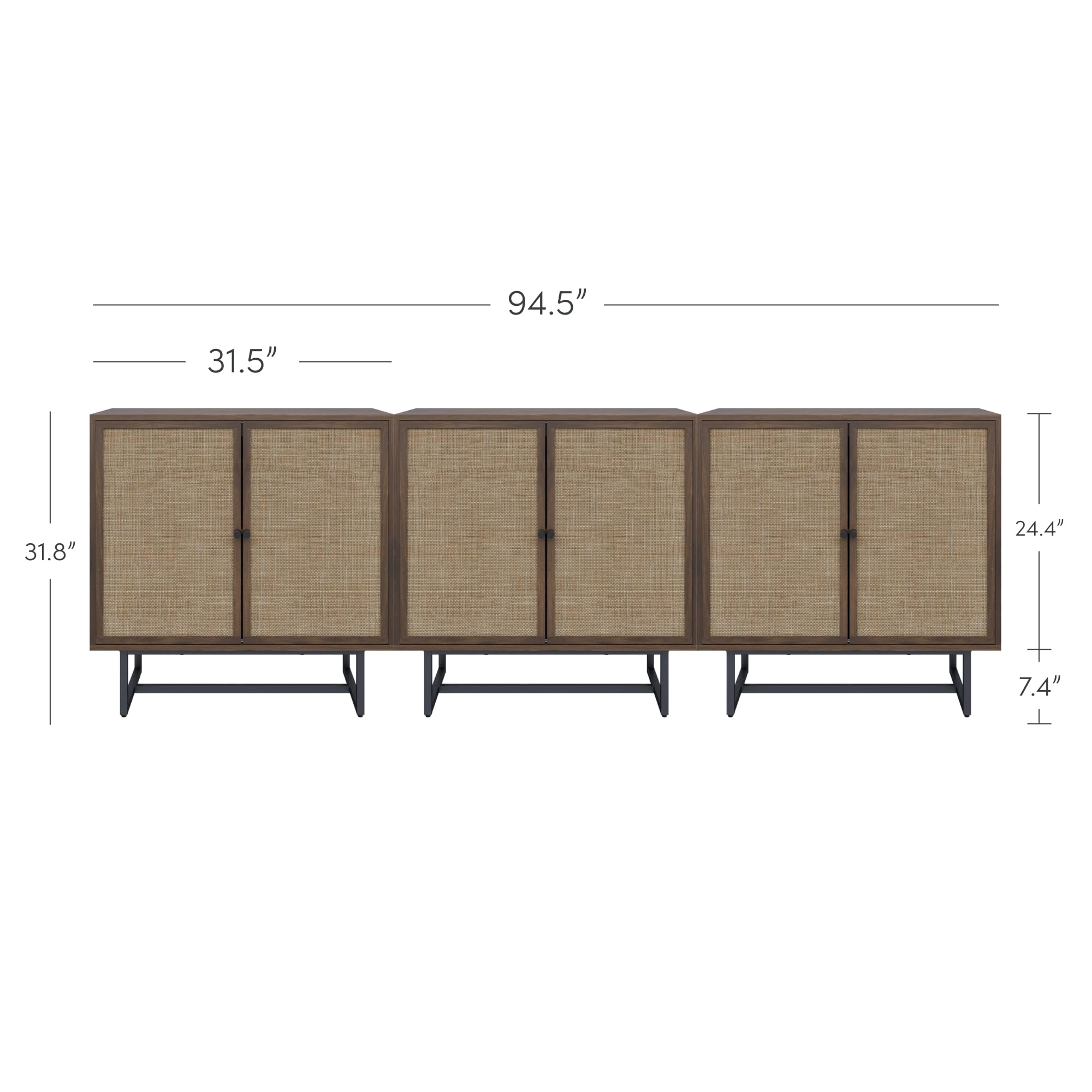 Nathan James Kova Rattan Wood Accent Sideboard Storage Cabinet with Matte Metal Frame, Adjustable Interior Shelves and Cane Doors, for Hallway, Entryway or Living Room, Black Oak/Cane