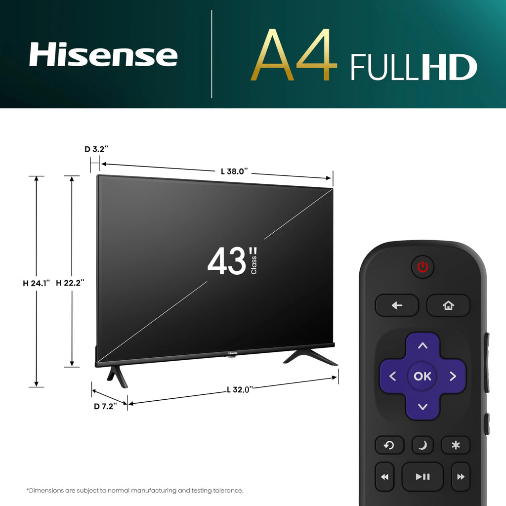Hisense 32-Inch Class A4 Series HD 720p Smart Roku TV with Alexa Compatibility (32A4HNR) - Dolby Audio, Slim Bezel Design, Google Assistant