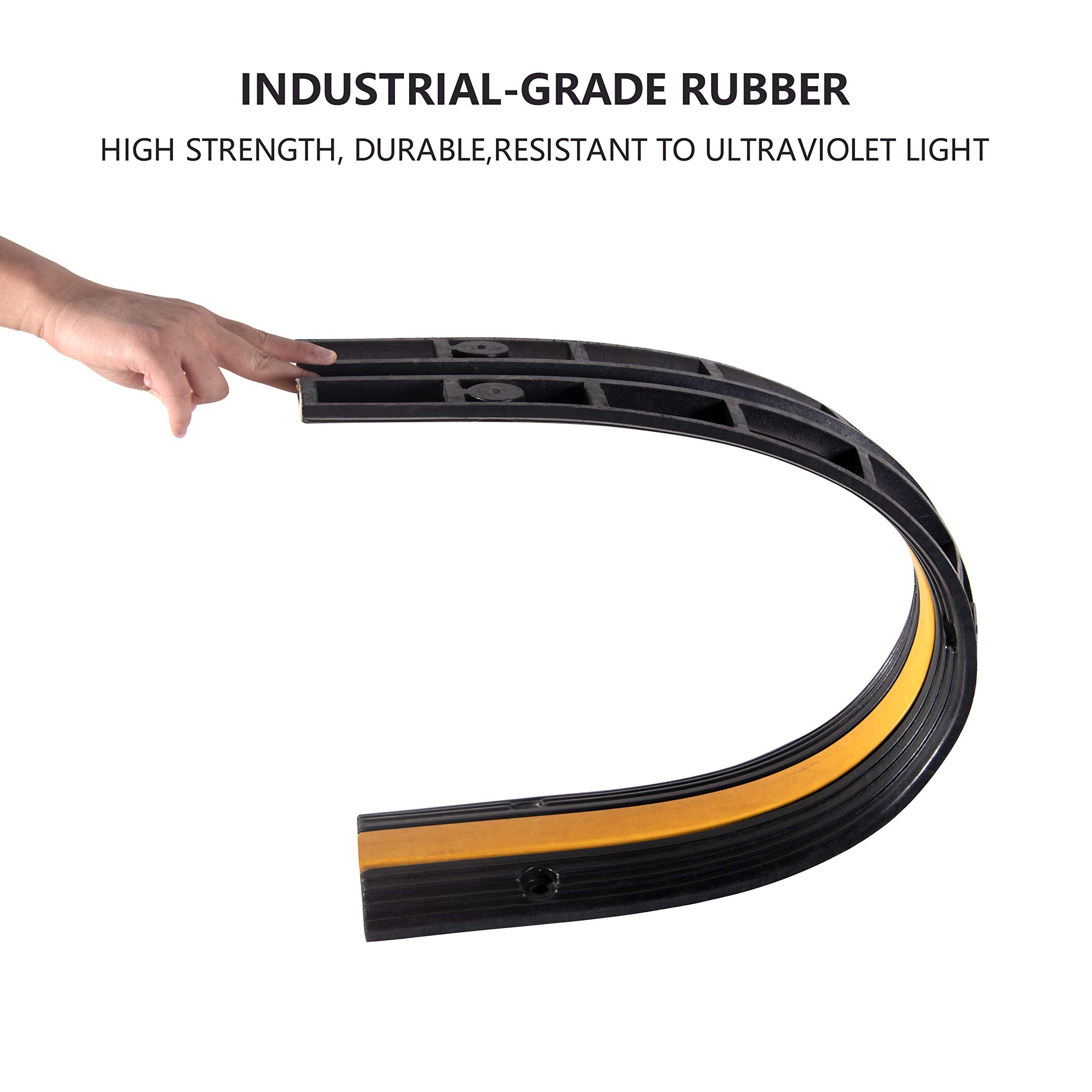 4 Pack Rubber Cable Ramp Hose Cable Protector Ramp 1 Channel 11000Lbs Load Capacity Traffic Speed Bump Wires Power Lines Extension Cord Cover for Indoor Outdoor