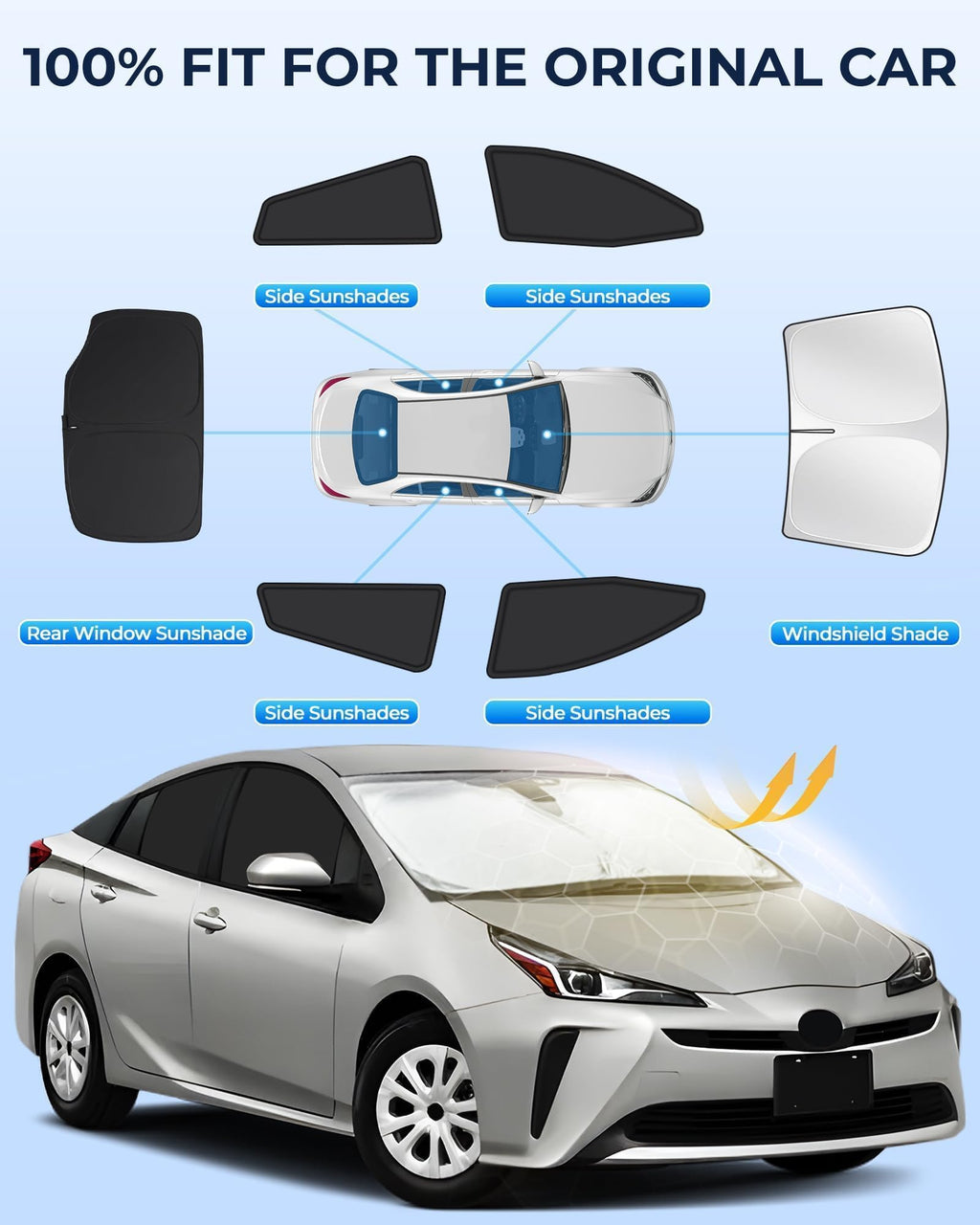 for Toyota 4Runner 2010-2024 Car Window Shades, 8pcs Privacy Sun Shade Set for Front Windshield Side and Rear Windows, Full Window Covers Keeps Vehicle Cool for Camping Napping