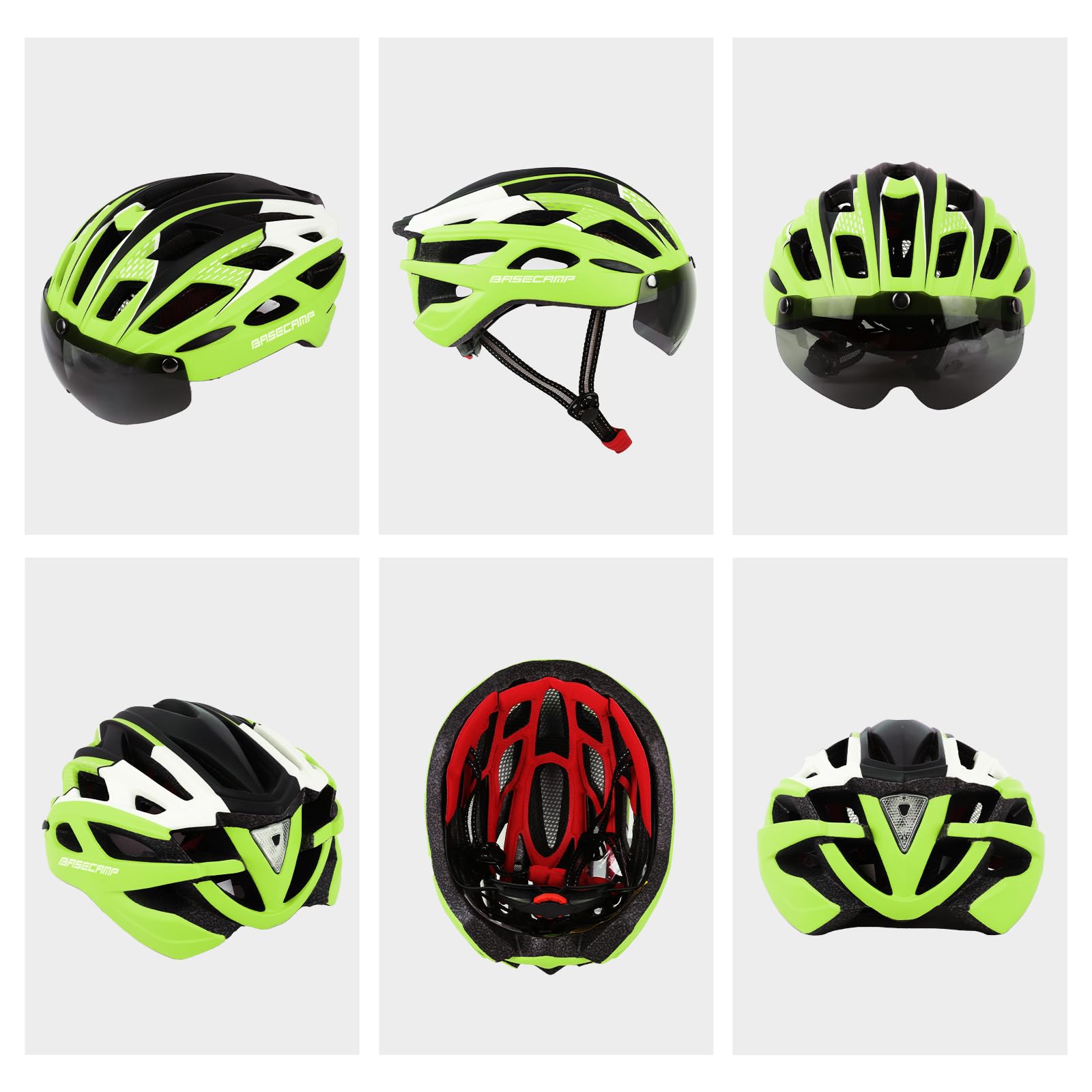 Bike Helmet, Basecamp Bicycle Helmet with Rear Light & Detachable Magnetic Goggles Lightweight Cycling Helmet Adjustable for Adult Men Women Mountain & Road (BC-069)