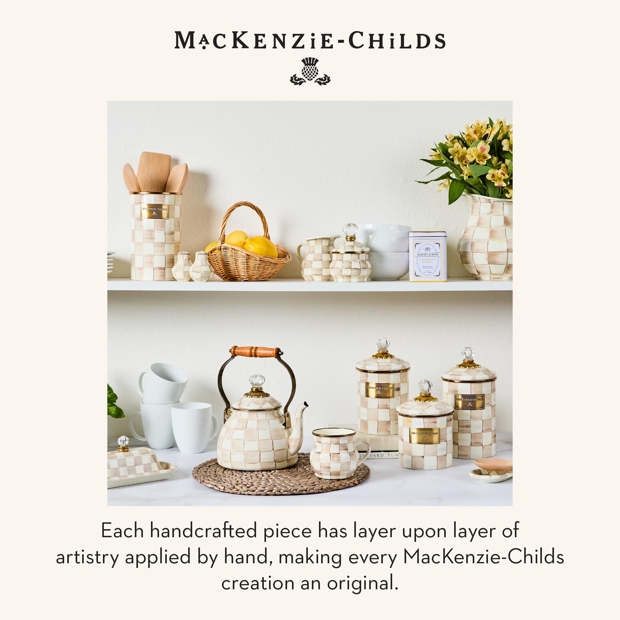 MACKENZIE-CHILDS Enamel Utensil Holder, Stylish Kitchen Countertop Organizer, Wild Rose Brown
