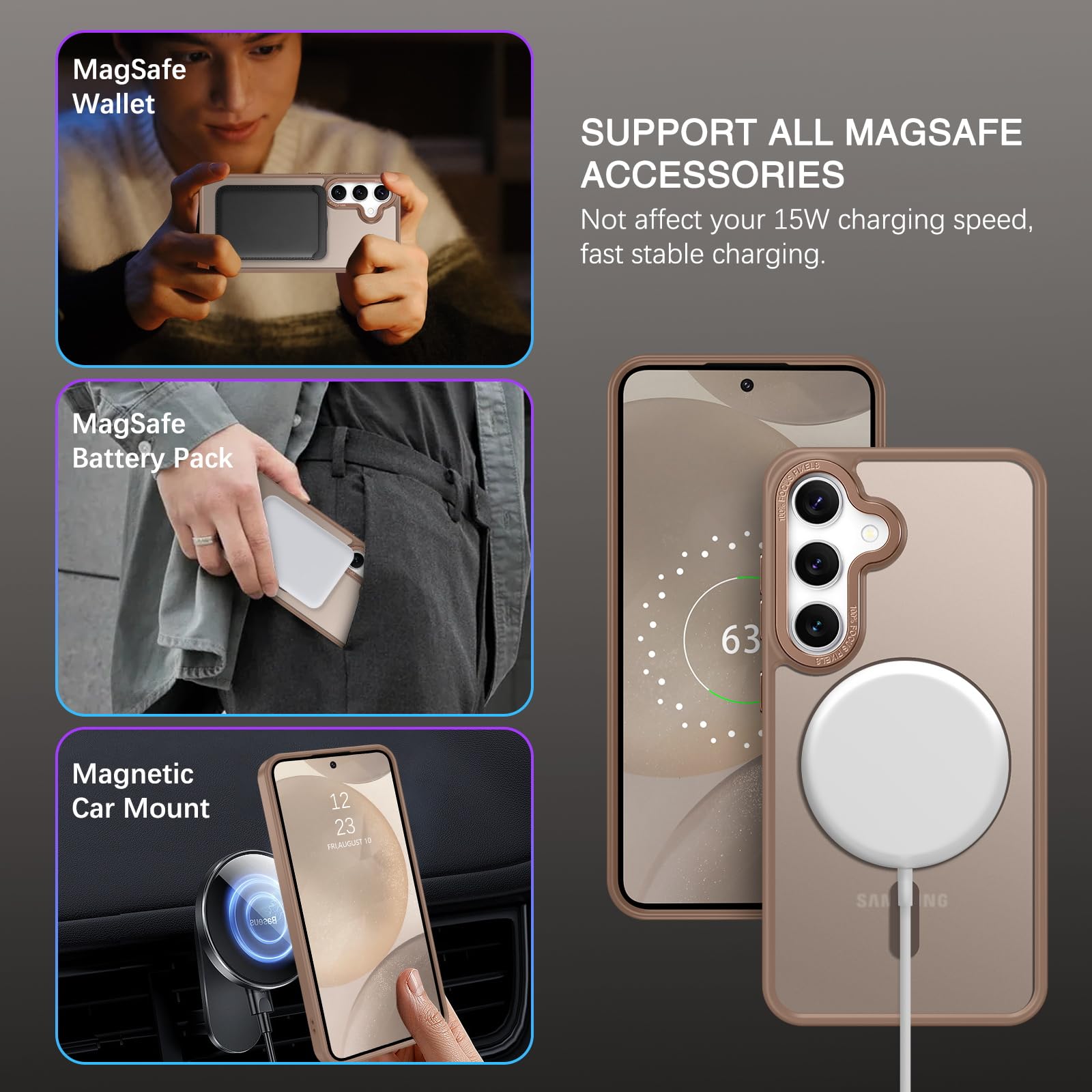 BENTOBEN Magnetic for Samsung Galaxy S24 Plus Case [Compatible with Magsafe] Translucent Matte Slim Thin Shockproof Anti-Yellow Women Men Protective Phone Cases Cover for Samsung S24 Plus 6.7", Black
