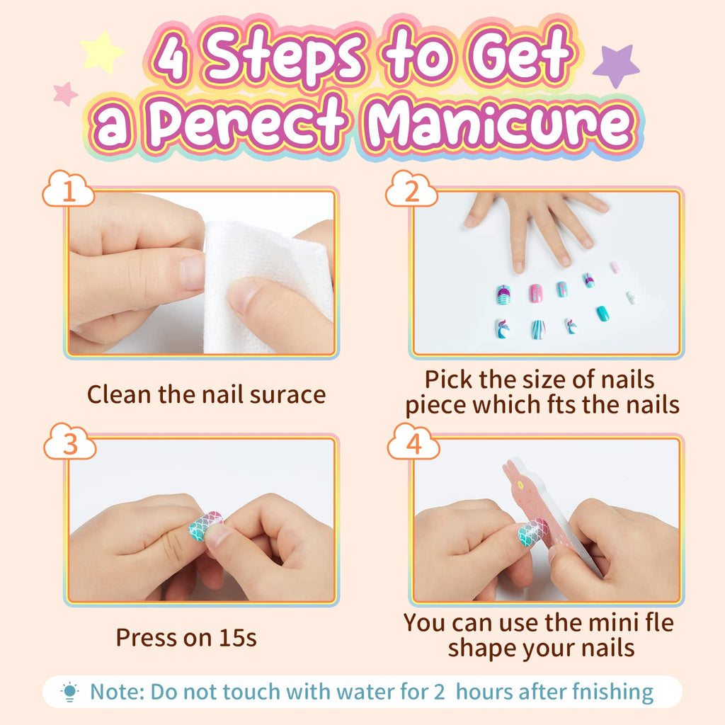 Modelones Press on Nails for Kids 144Pcs 6 Pack Children Acrylic Fake Nails Pre-glue Full Cover Glitter Gradient Color Heart Cat Short False Nail Art Kits Sets Christmas Gifts for Kids Girls