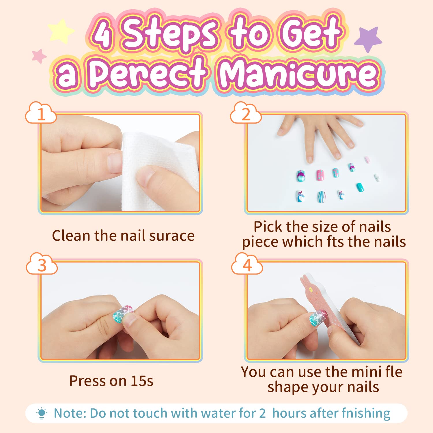 Modelones Press on Nails for Kids 144Pcs 6 Pack Children Acrylic Fake Nails Pre-glue Full Cover Glitter Gradient Color Heart Cat Short False Nail Art Kits Sets Christmas Gifts for Kids Girls