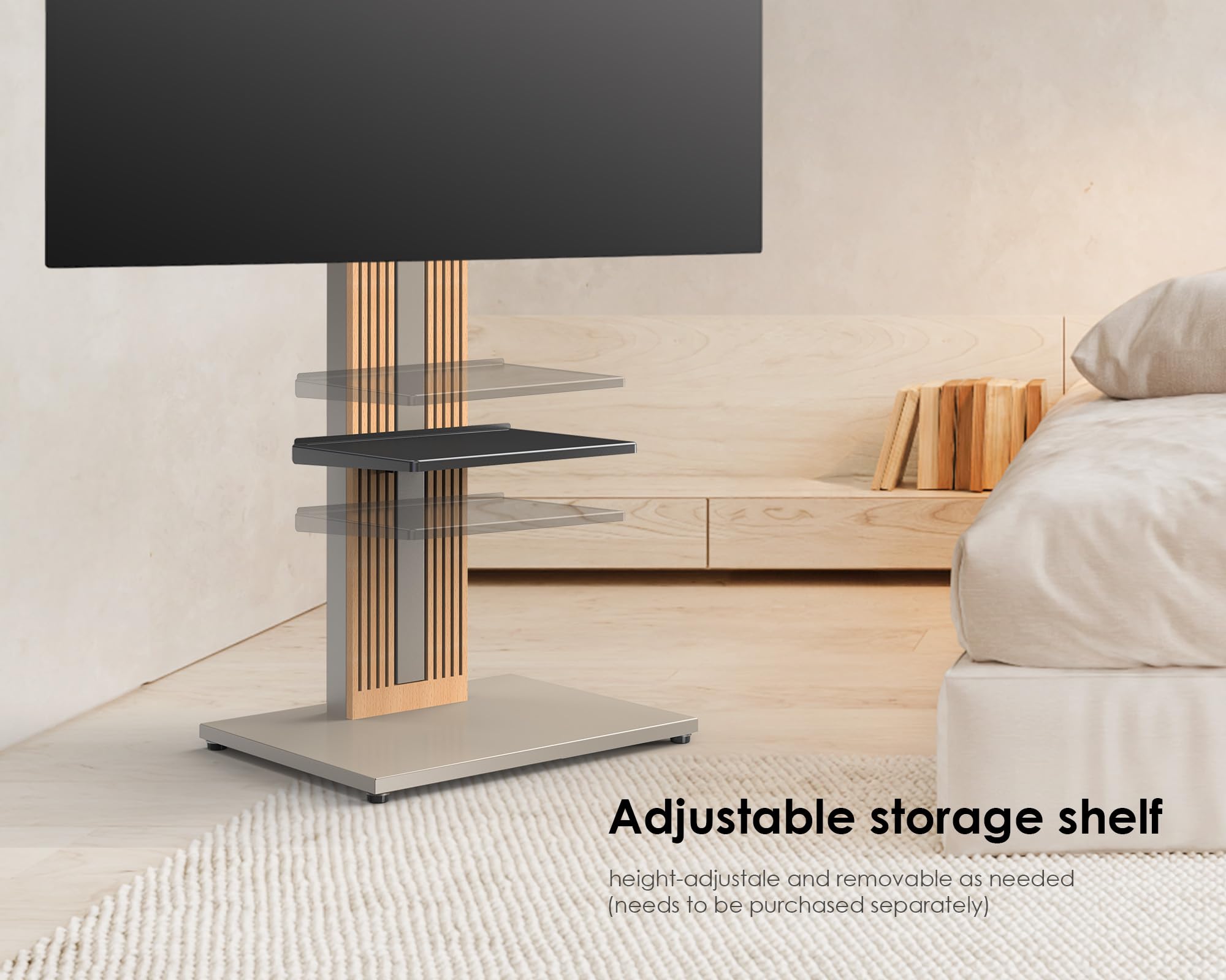 FITUEYES Wood TV Stand Swivel Mount with Hidden Back Storage for 32-65 inch TV Screens, Scandinavian Style Tall Floor TV Stand for Home Decor with Reinforced Base, Zen Series, Black