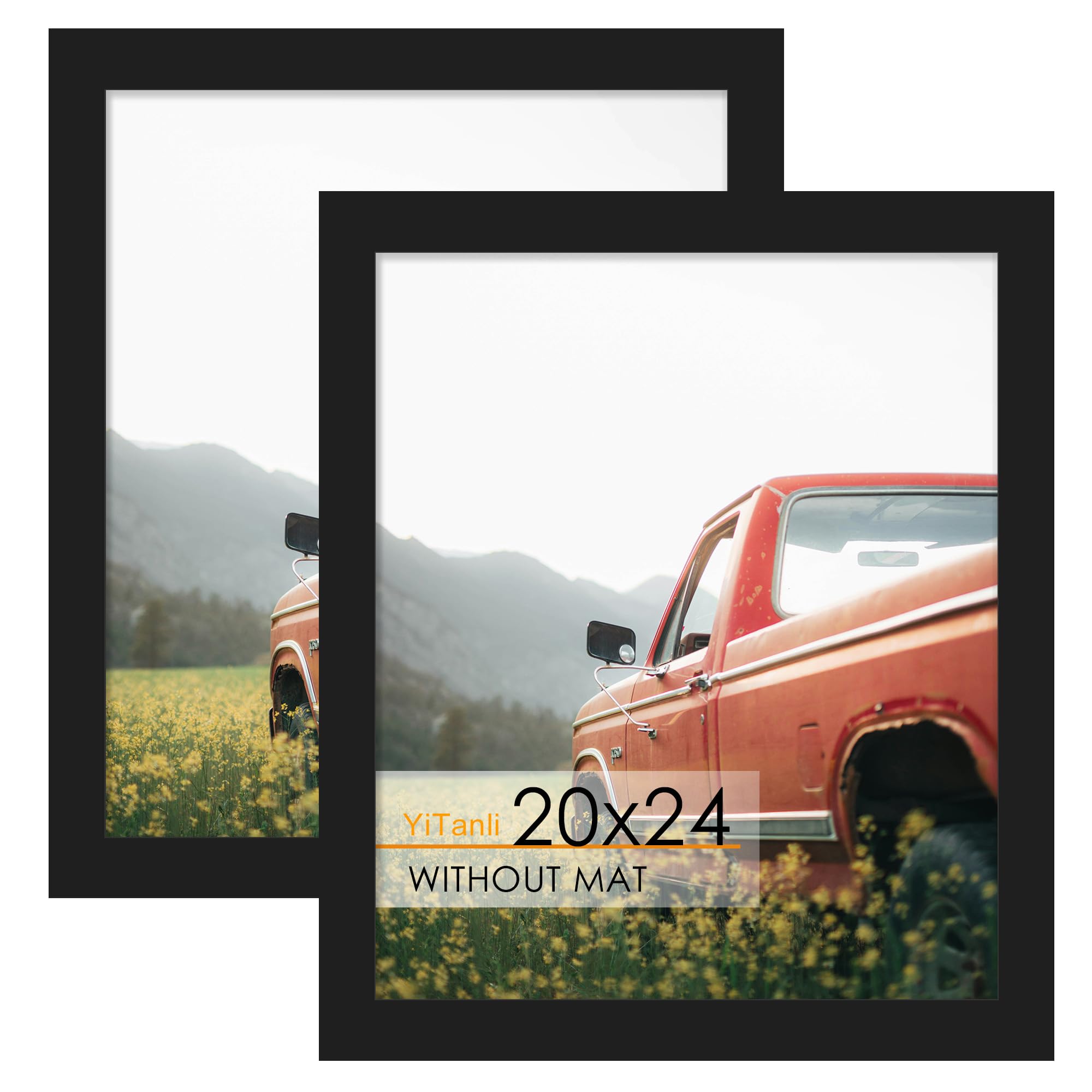 16x24 Black Frame 2 Pack, Engineered Wood for 24 x 16 in Poster | Horizontal or Vertical Wall Mounting, 24x16 Poster Frames for Gallery, Office, and Home Decor