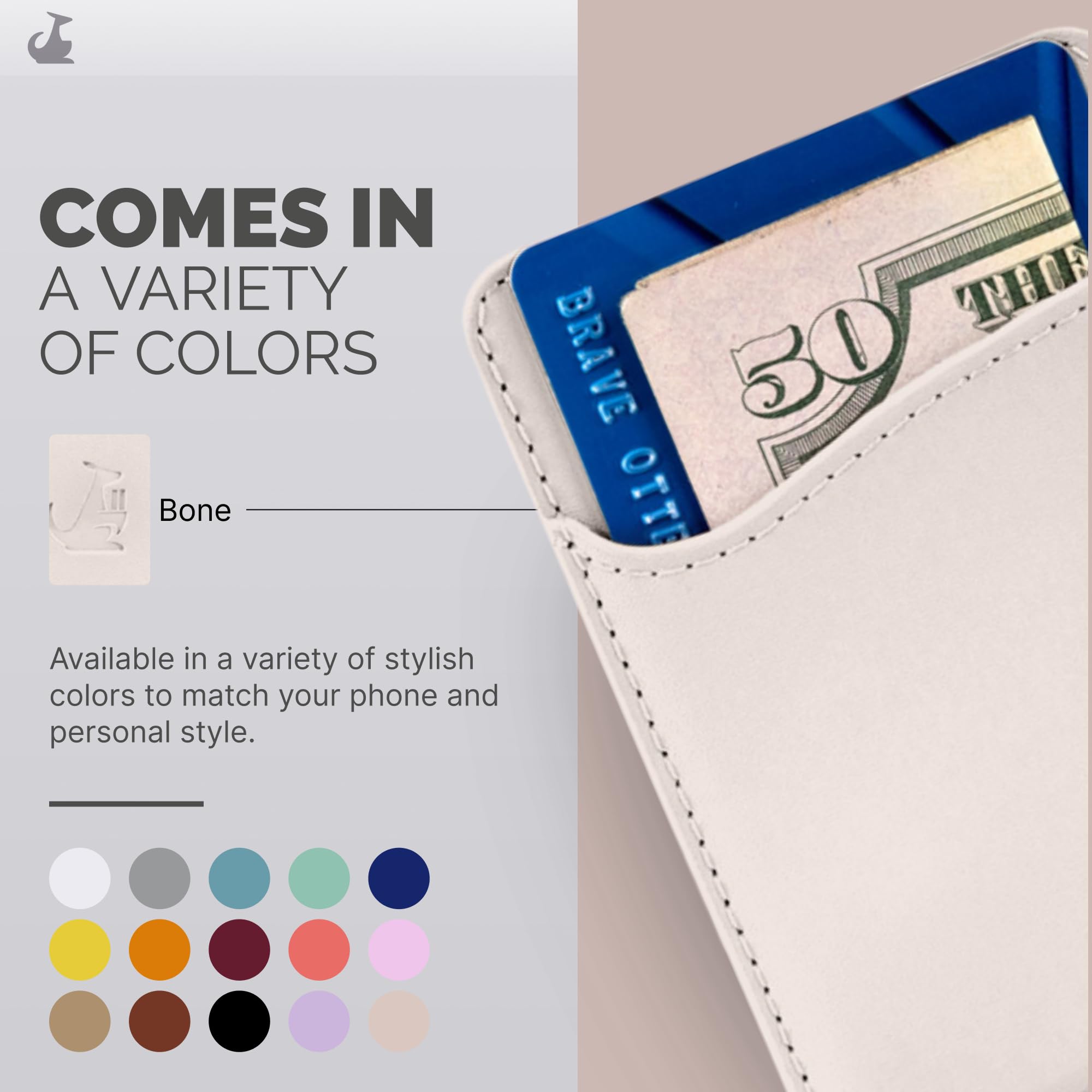 Wallaroo Premium Leather Cell Phone Wallet Stick On - Android and iPhone Wallet and Card Holder for Women and Men - Durable with Non-Slip Lining Secures Up to 3 Cards