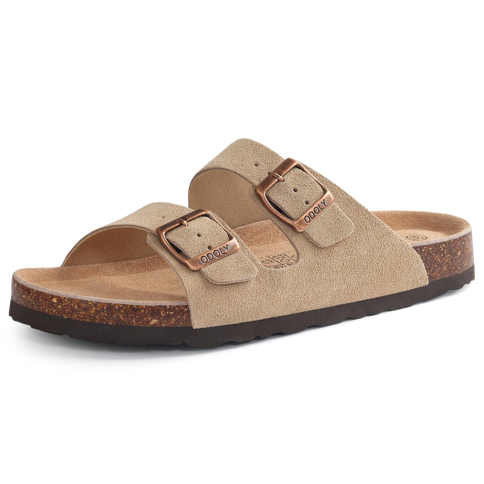 ODOLY Unisex Cork Footbed Slide Sandal, Arch Support Summer Outdoor Sandals with Adjustable Buckle for Women and Men