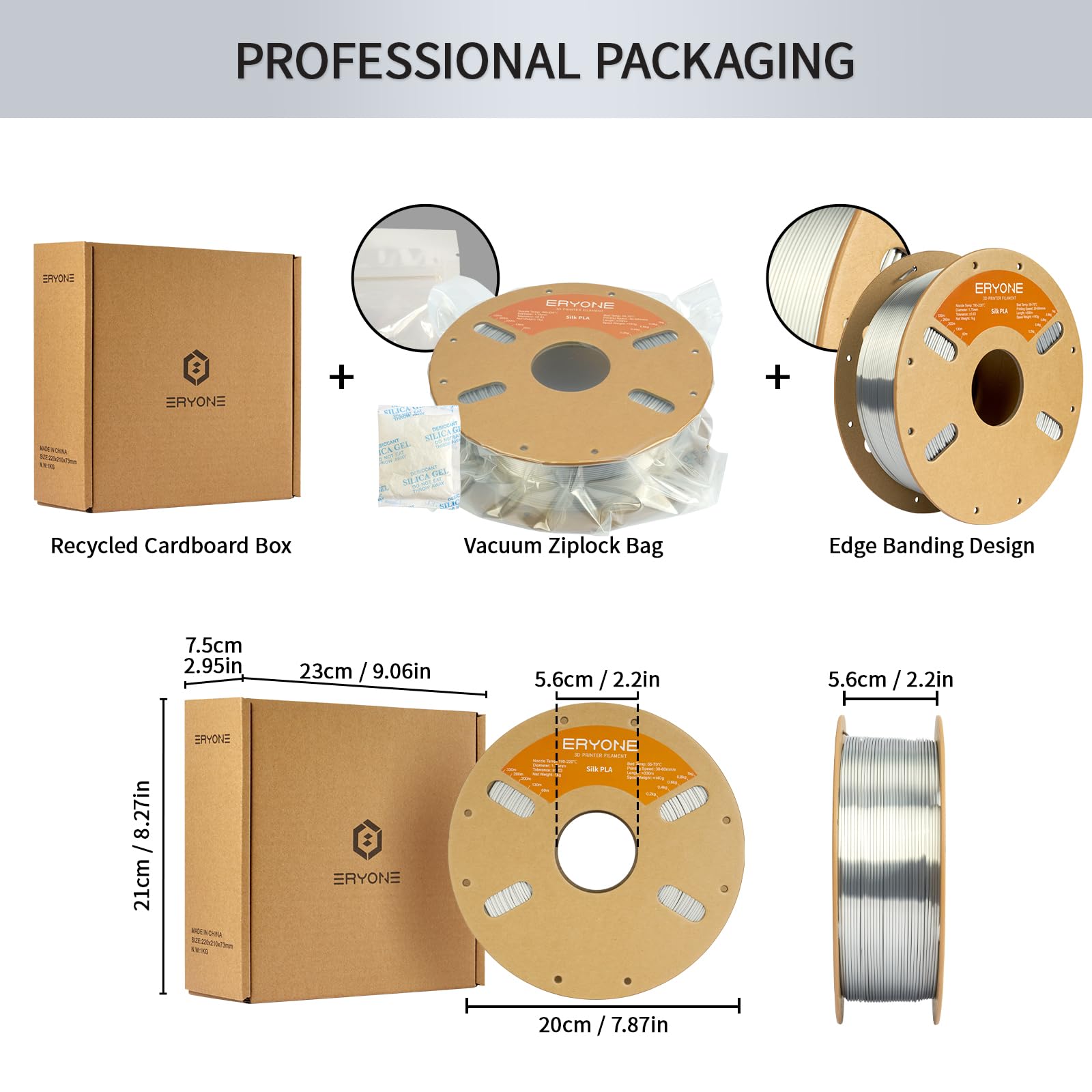 ERYONE Silk Dual Color PLA Filament 3D Printer 1.75mm +/- 0.03mm, Bicolor Filament Two Tone PLA Bundle 2KG Cardboard Spool, Black Gold
