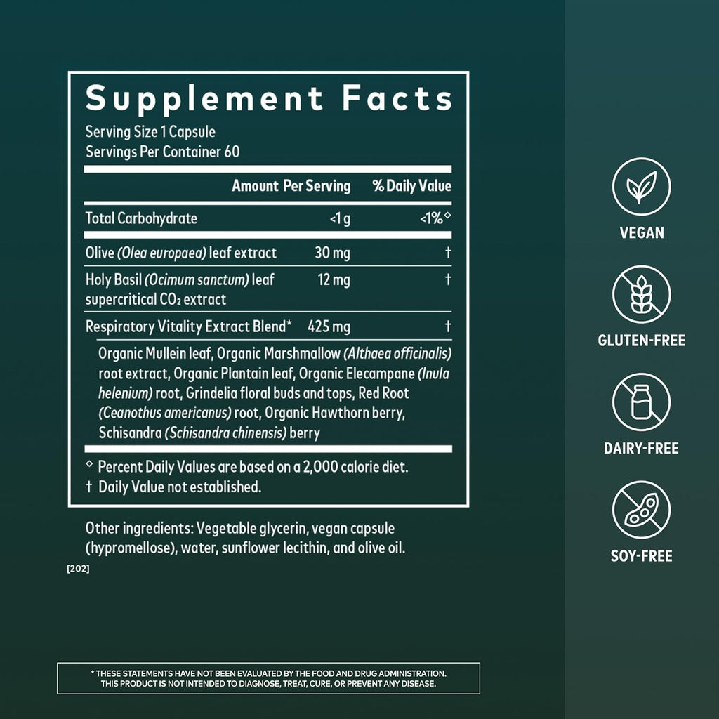Gaia Herbs Mighty Lungs - Lung Support Supplement with Herbs Traditionally Used to Help Maintain Respiratory Health* - 60 Vegan Liquid Phyto-Caps (60 Servings)