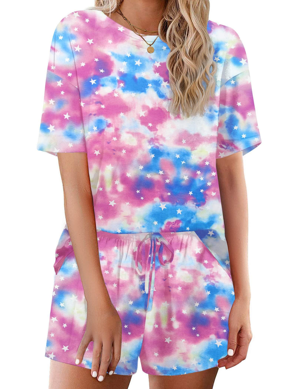 Ekouaer Cotton Pajamas Set for Womens Soft Short Sleeve Lounge Set Shorts Sleepwear Set 2 Piece Pjs Sets