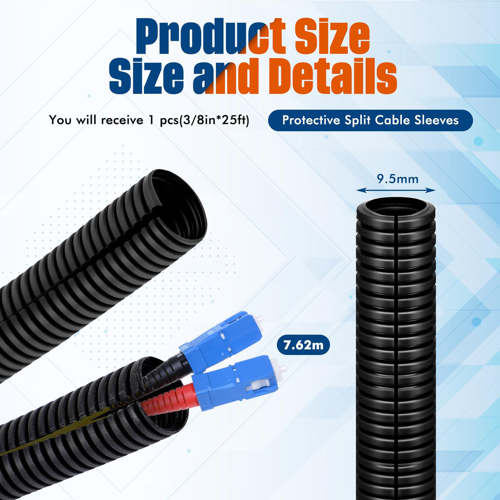 Sasylvia 1/2" x 300 ft Split Wire Loom Tubing Automotive Wire Loom Assortment Split Cable Sleeves Bulk Flexible Electrical Conduit Protective Kit